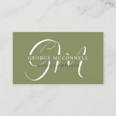 Douanenaam Mos Sage Olijfgroen Wit Monogram Visitekaartje (Voorkant)