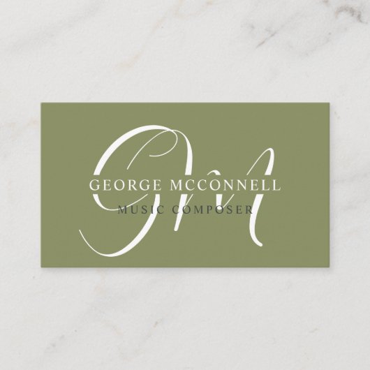 Douanenaam Mos Sage Olijfgroen Wit Monogram Visitekaartje (Voorkant)