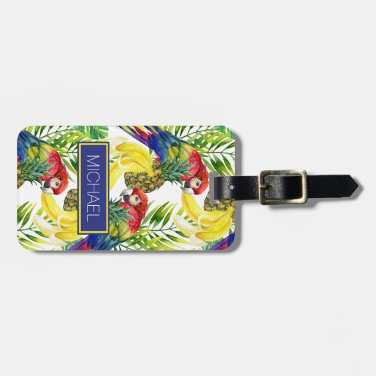 Douanenaam Perrrots en tropische vruchten Bagagelabel (Voorkant horizontaal)