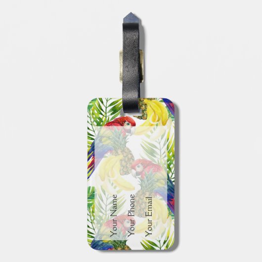 Douanenaam Perrrots en tropische vruchten Bagagelabel (Achterkant verticaal)