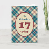 Douanenaam Rood Blauw Plaid 17de Verjaardag Kaart (Voorkant)