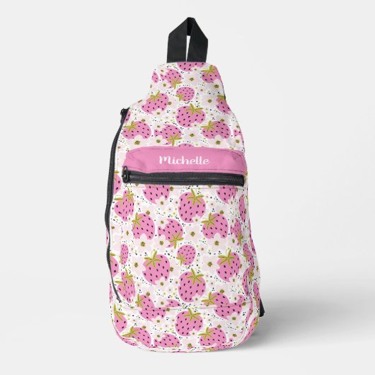 Douanenaam Roze Aardbeien Patroon Sling Bag (Voorkant)