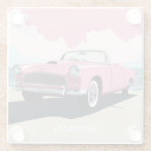 Douanenaam Roze Klassieke Auto Glazen Onderzetter (Achterkant)