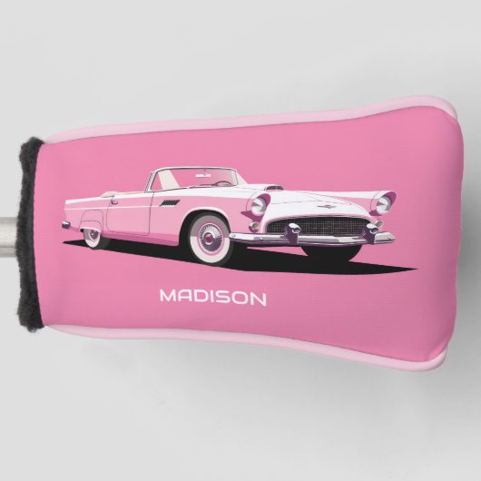 Douanenaam Roze Klassieke Auto Golfheadcover (Voorkant)
