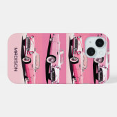 Douanenaam Roze Klassieke Auto iPhone 15 Case (Achterkant horizontaal)