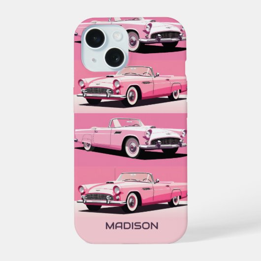 Douanenaam Roze Klassieke Auto iPhone 15 Case (Achterkant)