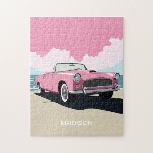 Douanenaam Roze Klassieke Auto Legpuzzel (Verticaal)