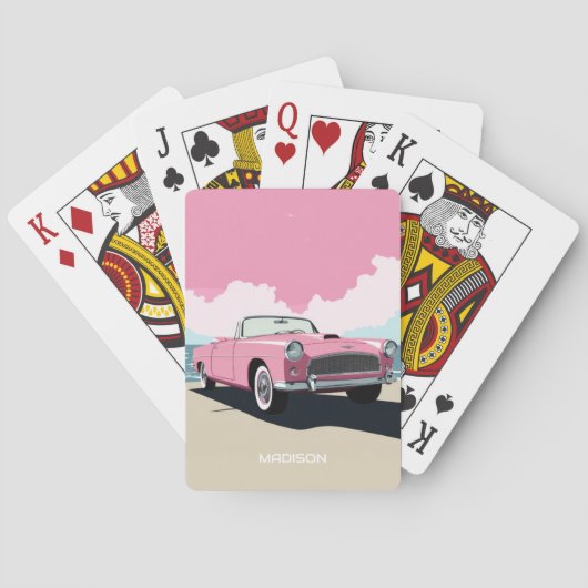 Douanenaam Roze Klassieke Auto Pokerkaarten (Achterkant)