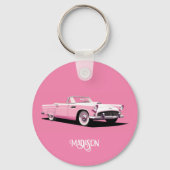 Douanenaam Roze Klassieke Auto Sleutelhanger (Voorkant)