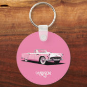 Douanenaam Roze Klassieke Auto Sleutelhanger (Voorkant)