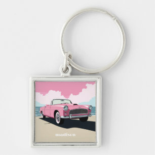 Douanenaam Roze Klassieke Auto Sleutelhanger