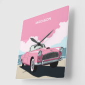 Douanenaam Roze Klassieke Auto Vierkante Klok (Hoek)