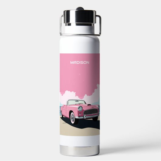 Douanenaam Roze Klassieke Auto Waterfles (Achterkant)