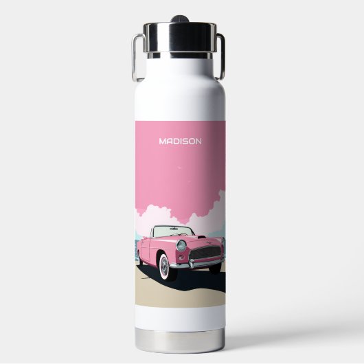 Douanenaam Roze Klassieke Auto Waterfles (Voorkant)