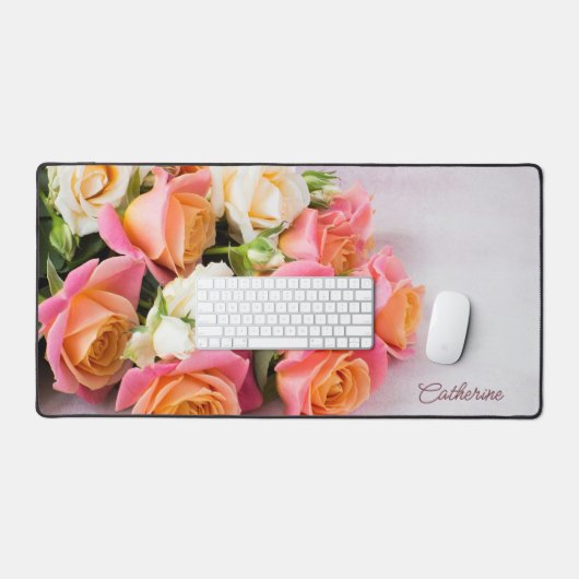 Douanenaam Roze & Witte Rozen Bureaumat (Keyboard & Muis)
