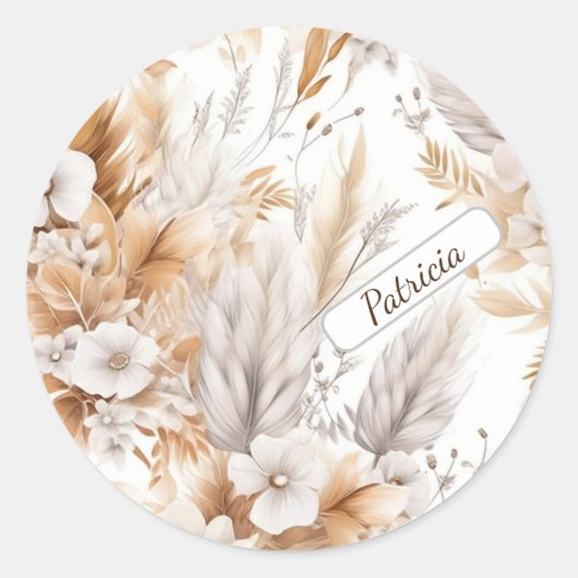 Douanenaam Rustieke Moderne Boheemse Wildbloemen Ronde Sticker (Voorkant)