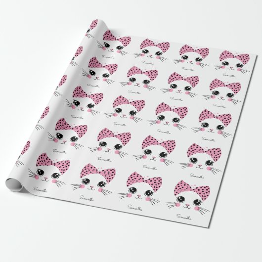 Douanenaam Schattige Kattengezicht Cadeaupapier (Uitgerold)