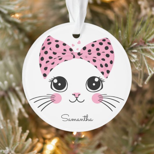 Douanenaam Schattige Kattengezicht Ornament (Boom)