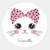 Douanenaam Schattige Kattengezicht Ronde Sticker (Voorkant)