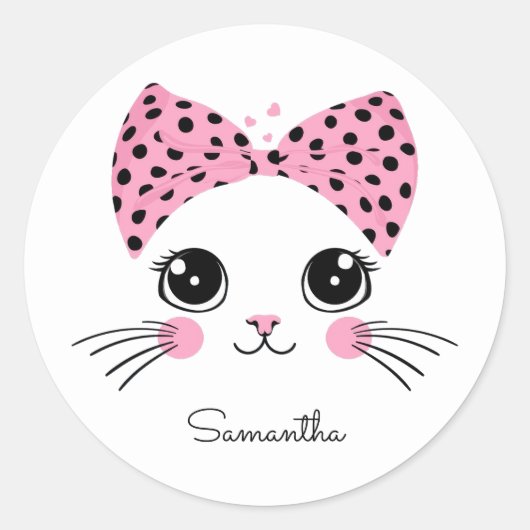 Douanenaam Schattige Kattengezicht Ronde Sticker (Voorkant)