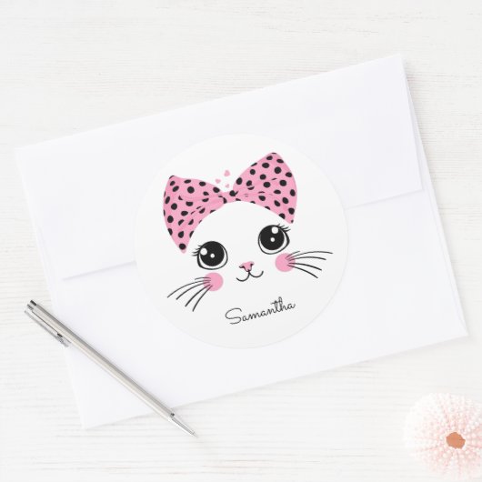 Douanenaam Schattige Kattengezicht Ronde Sticker (Envelop)