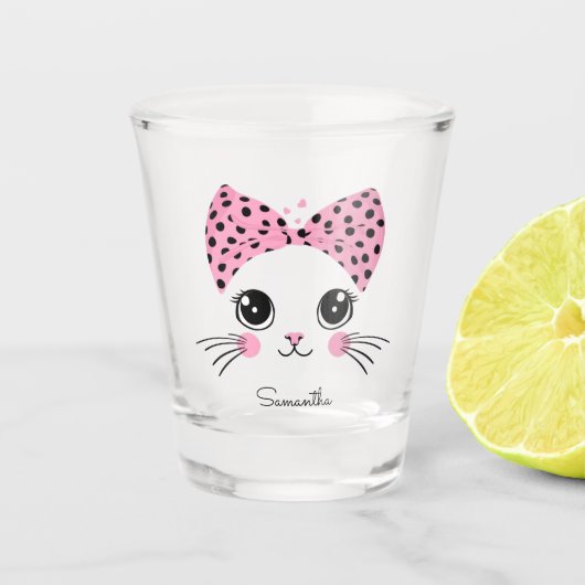 Douanenaam Schattige Kattengezicht Shot Glas (Voorkant)