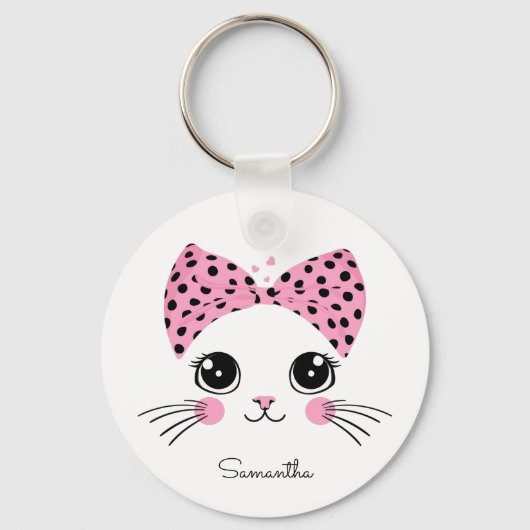 Douanenaam Schattige Kattengezicht Sleutelhanger (Voorkant)