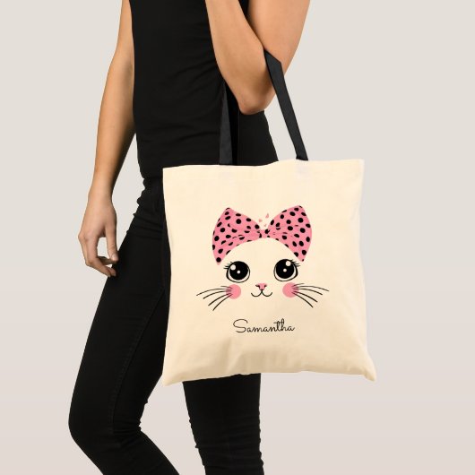 Douanenaam Schattige Kattengezicht Tote Bag (Voorkant (product))