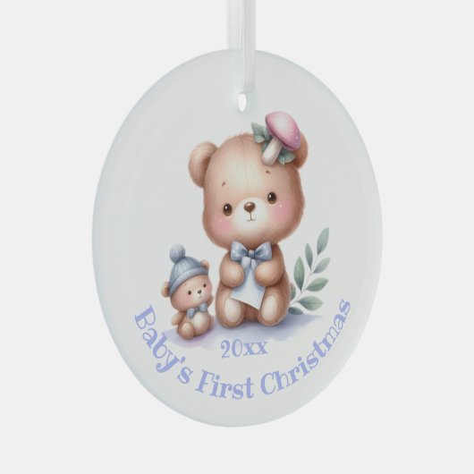 Douanenaam Schattige Teddy Bear Animal Art Glas Ornament (Voorkant Rechts)