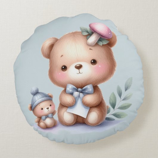 Douanenaam Schattige Teddy Bear Animal Art Rond Kussen (Achterkant)