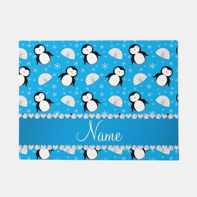 Douanenaam sky blue pinguins igloos sneeuwvlokken deurmat (Voorkant)