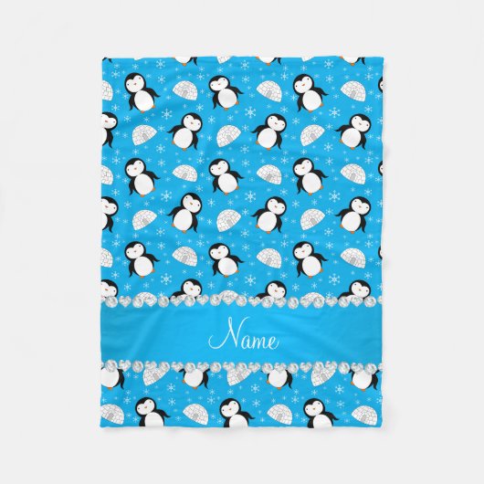 Douanenaam sky blue pinguins igloos sneeuwvlokken fleece deken (Voorkant)