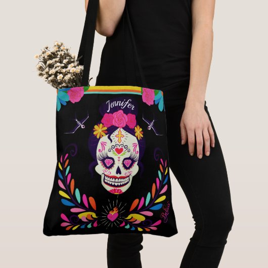 Douanenaam Sugarskull Day of the Dead Halloween Tote Bag (Dichtbij)