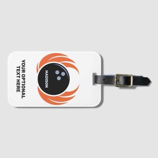 Douanenaam & Tekst Bowling Bal met Vlammen Bagagelabel (Voorkant (horizontaal))