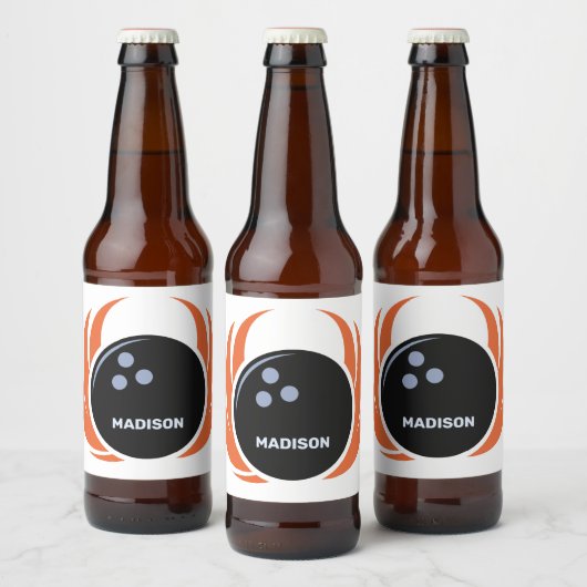 Douanenaam & Tekst Bowling Bal met Vlammen Bier Etiket (Flessen)