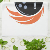 Douanenaam & Tekst Bowling Bal met Vlammen Theedoek (Gevouwen)