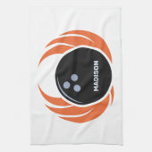 Douanenaam & Tekst Bowling Bal met Vlammen Theedoek (Verticaal)