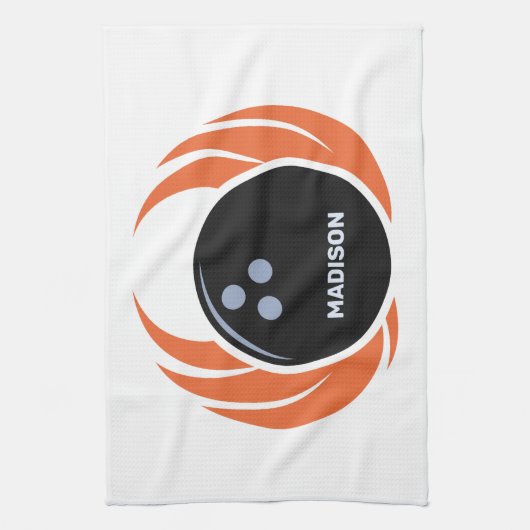 Douanenaam & Tekst Bowling Bal met Vlammen Theedoek (Verticaal)