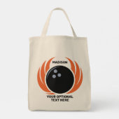 Douanenaam & Tekst Bowling Bal met Vlammen Tote Bag (Achterkant)