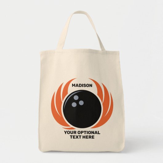Douanenaam & Tekst Bowling Bal met Vlammen Tote Bag (Voorkant)