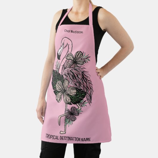 Douanenaam, Tekst & Kleur Roze Flamingo Schort (Insitu)