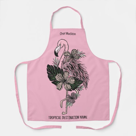 Douanenaam, Tekst & Kleur Roze Flamingo Schort (Voorkant)