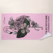 Douanenaam, Tekst & Kleur Roze Flamingo Strandlaken (Voorkant)