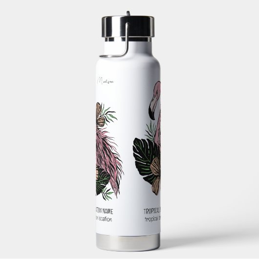 Douanenaam, Tekst & Kleur Roze Flamingo Waterfles (Rechts)