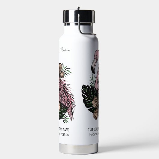 Douanenaam, Tekst & Kleur Roze Flamingo Waterfles (Links)