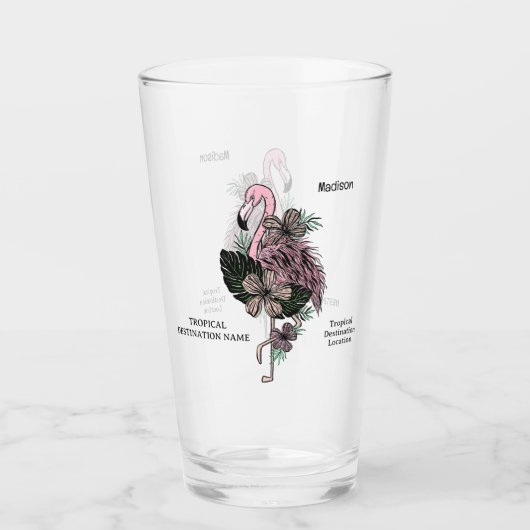 Douanenaam & Tekst Roze Flamingo Glas (Voorkant)