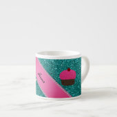 Douanenaam unicorn cupcake turquoise glitter espresso kop (Voorkant rechts)