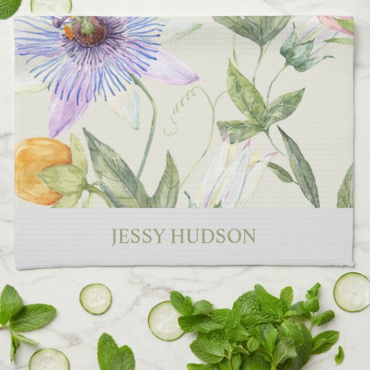 Douanenaam Waterverf Botanische Bloemen Citrus Theedoek (Gevouwen)