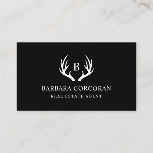 Douanenaam Zwart-wit Hertengewei Monogram Visitekaartje (Voorkant)