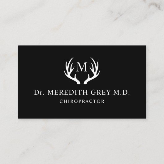 Douanenaam Zwart-wit Hertengewei Monogram Visitekaartje (Voorkant)